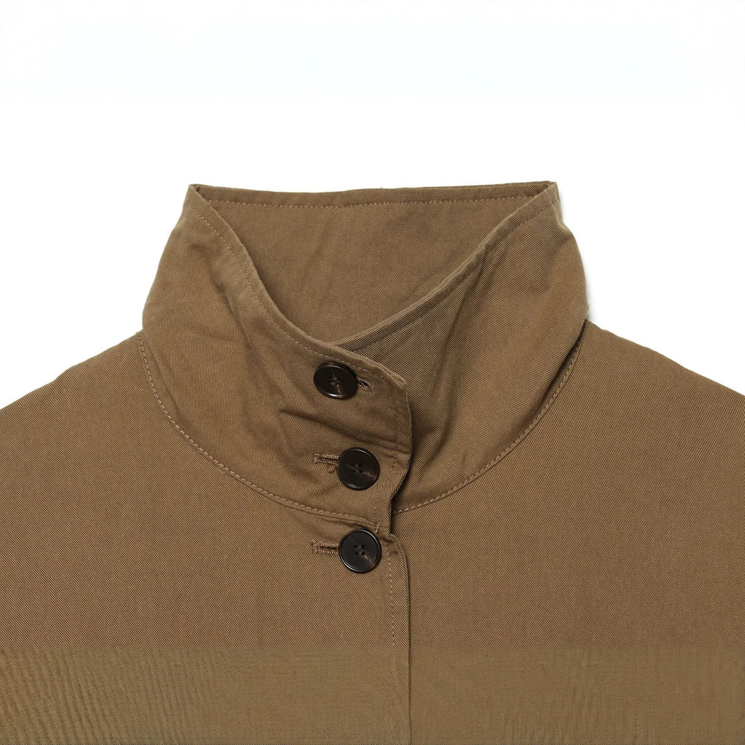 Ladies nan short utility cropped jacket with high standing collar, drawstring waist and full button placket Mune Fashion