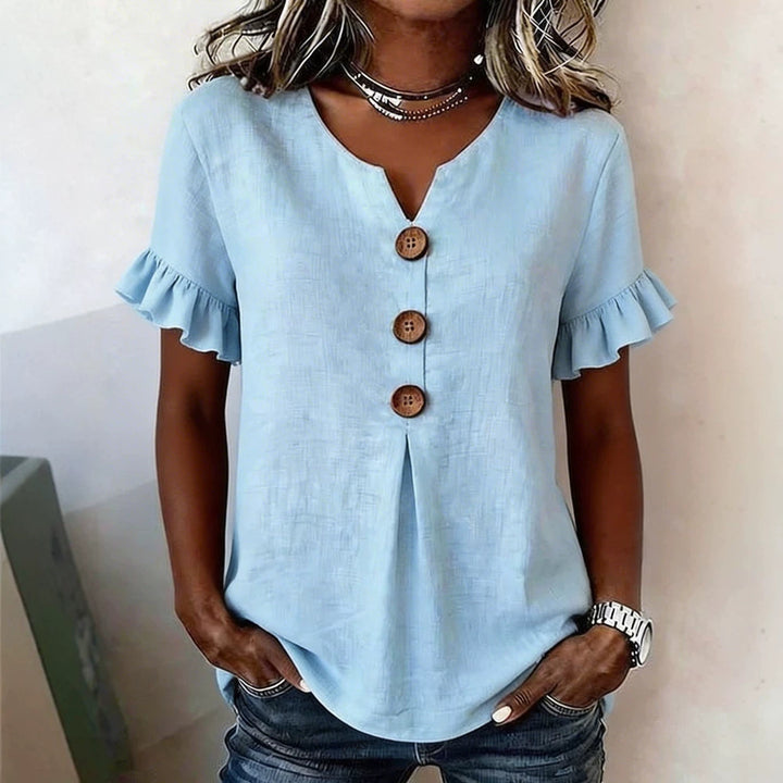 Women's top with ruffled hems and button details Mune Fashion