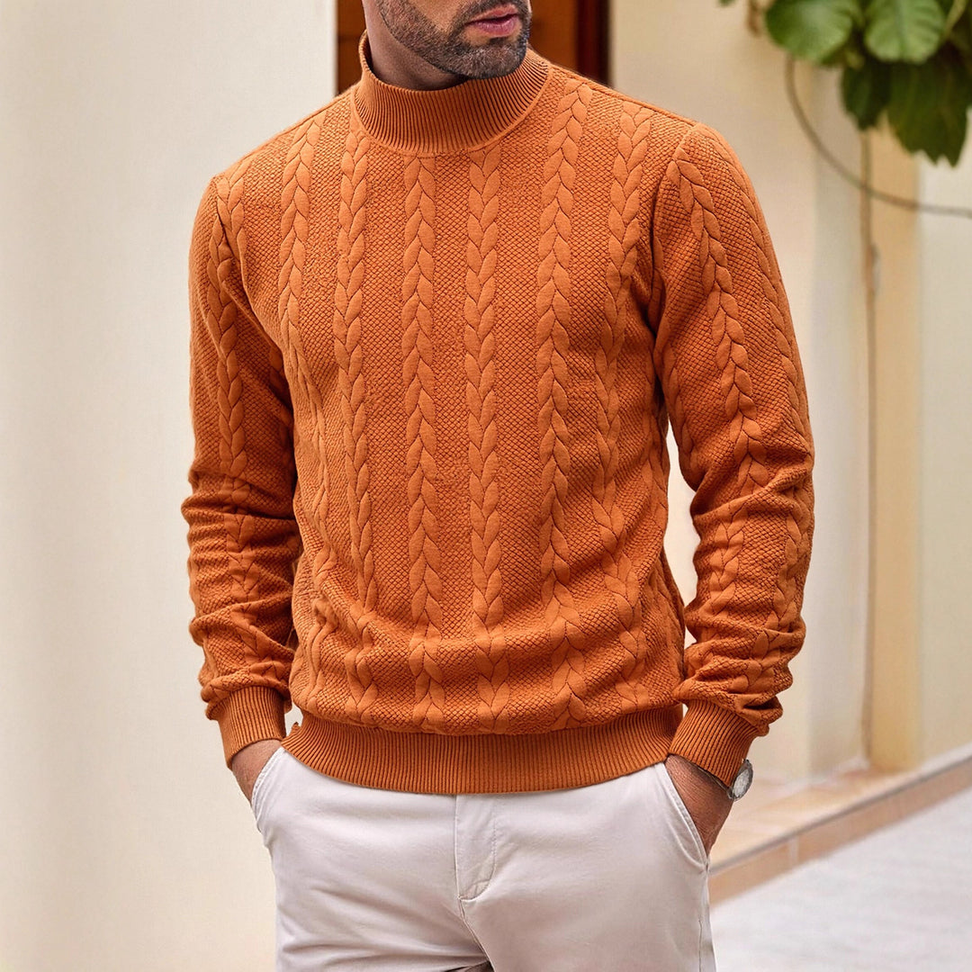 Men's thick knit cable knit sweater with half standing collar and elastic ribbed cuffs Mune Fashion
