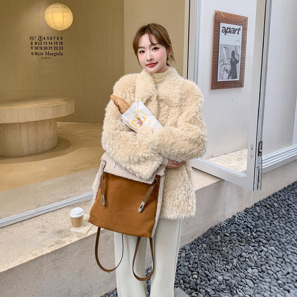 Women's Short Teddy Coat with Cozy Faux Fur Texture and Classic Collar Mune Fashion