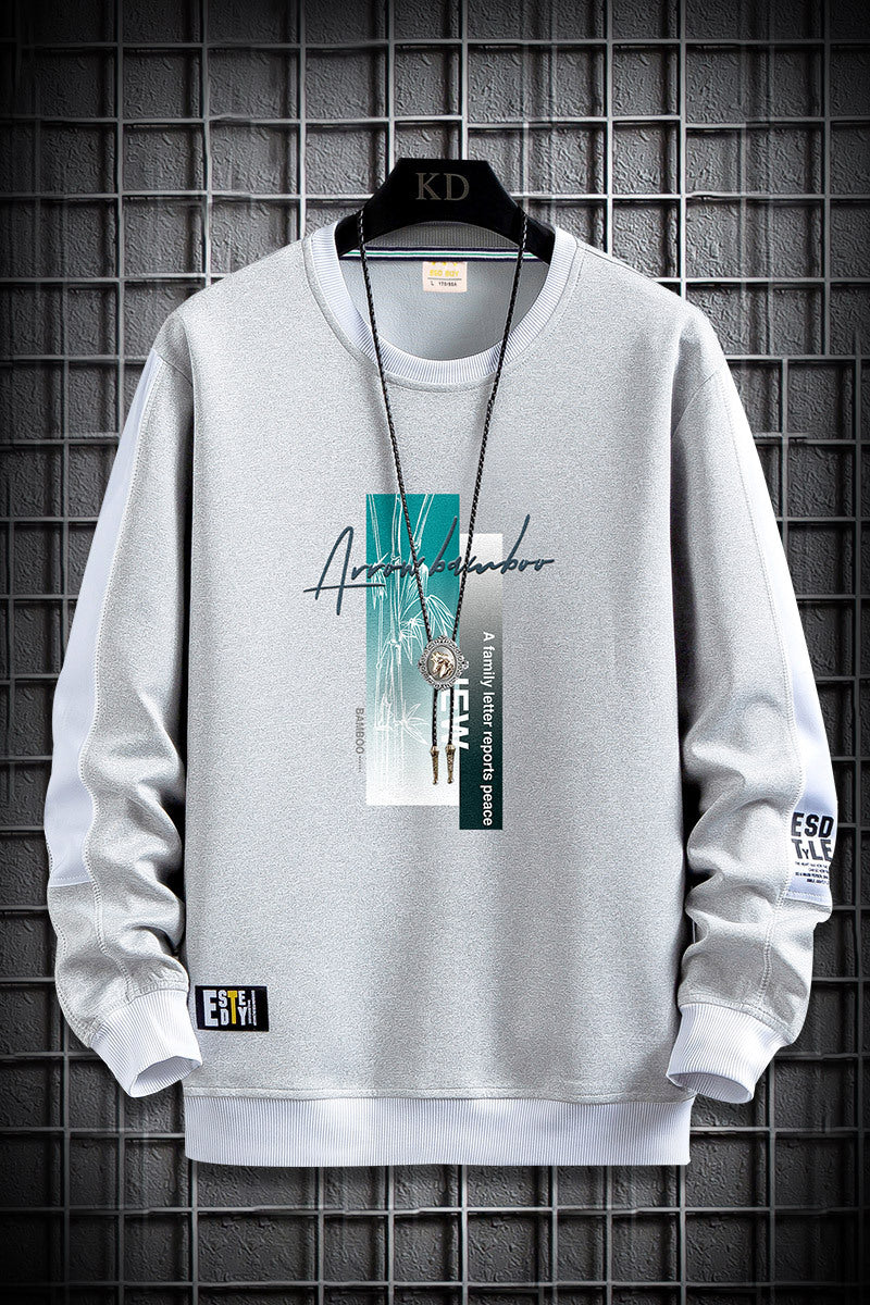 Men's sporty-urban round neck sweatshirt with contrasting sleeves, ribbed cuffs & front graphic print Mune Fashion