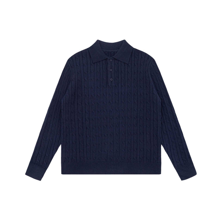 Unisex Chunky Knit Polo Collar Sweater with Cable Pattern and Half Button Placket Mune Fashion