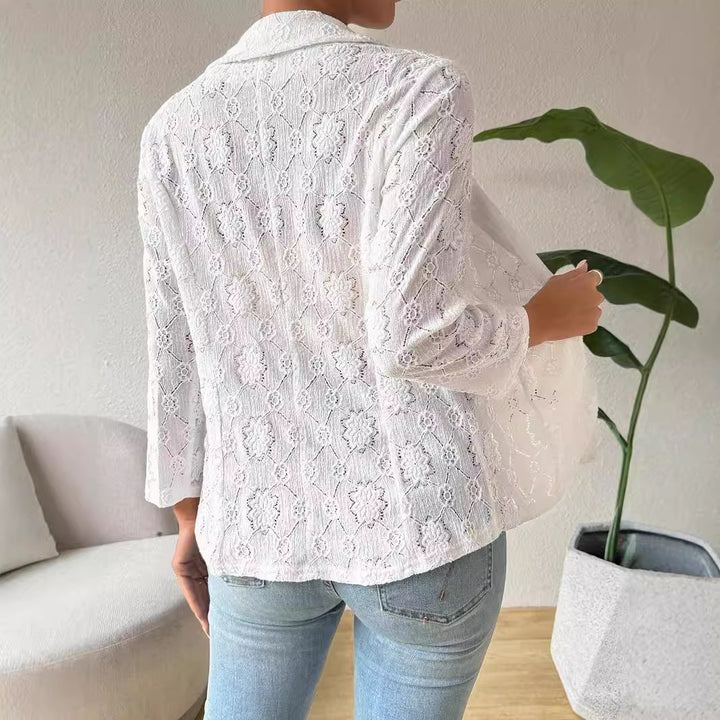 Women's transparent lace blazer with shawl collar and three-quarter length sleeves Mune Fashion