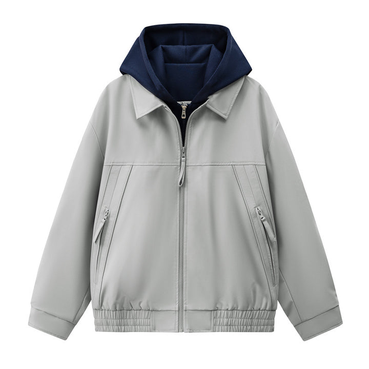 Men's Boxy Transitional Jacket with Contrasting Inner Hood and Elastic Hem Mune Fashion