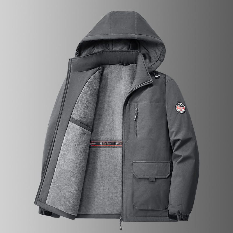 Men's light padded softshell winter jacket with teddy lining, adjustable hood and multifunctional pockets Mune Fashion