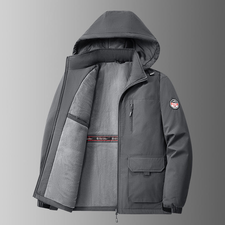 Men's light padded softshell winter jacket with teddy lining, adjustable hood and multifunctional pockets Mune Fashion
