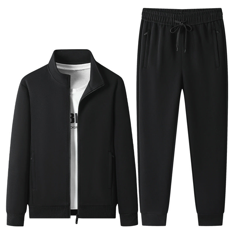 Men's Casual Training Suit Set with Stand Collar Zip Jacket and Jogging Pants made of French Terry Mune Fashion