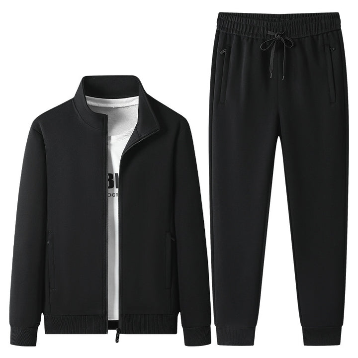 Men's Casual Training Suit Set with Stand Collar Zip Jacket and Jogging Pants made of French Terry Mune Fashion