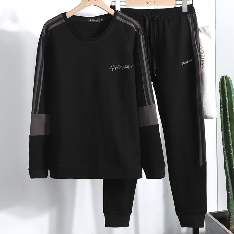Men's athletic casual jogging suit set made of cotton blend with side decorative stripes and elastic waistband Mune Fashion