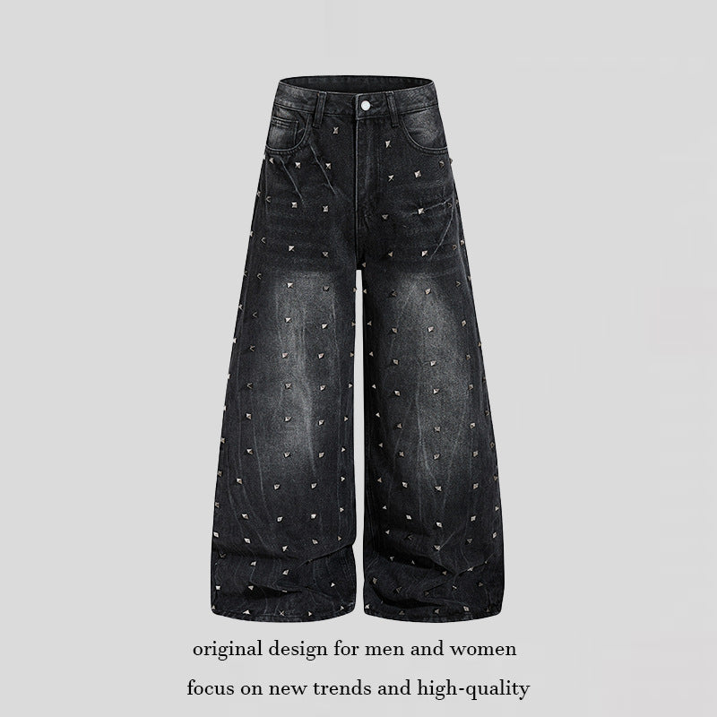 Women's High-Waist wide Denim Culotte with metal studs and Balloon silhouette Mune Fashion