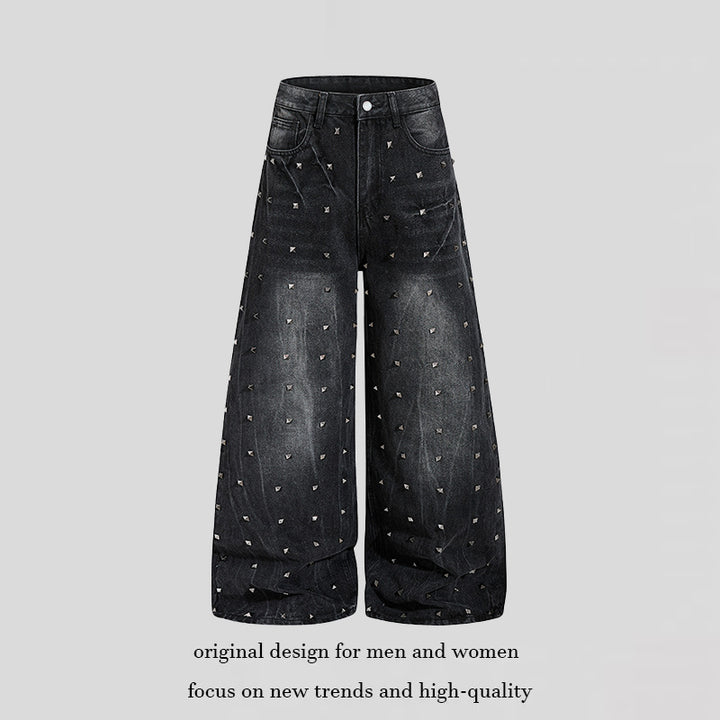 Women's High-Waist wide Denim Culotte with metal studs and Balloon silhouette Mune Fashion