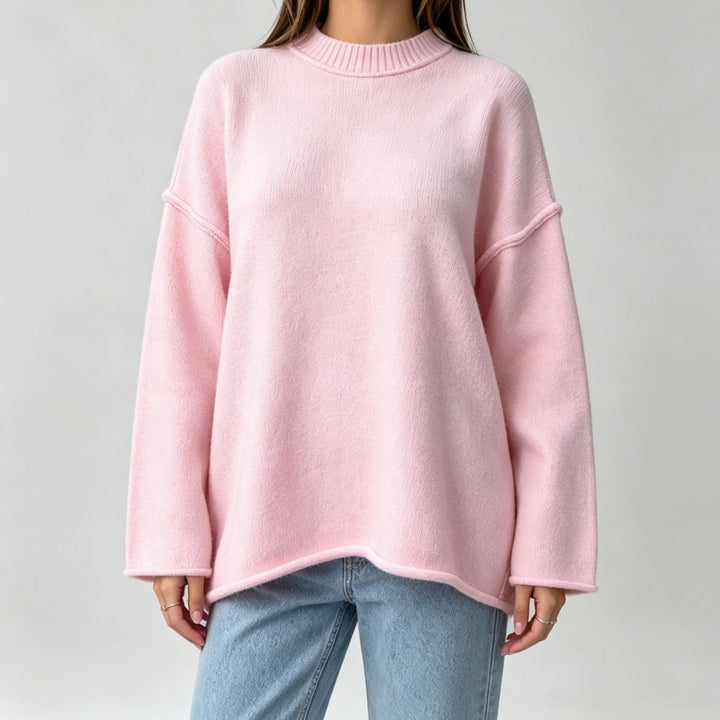 Women Oversize Boxy Sweater with short stand-up collar and decorative edge seam Mune Fashion
