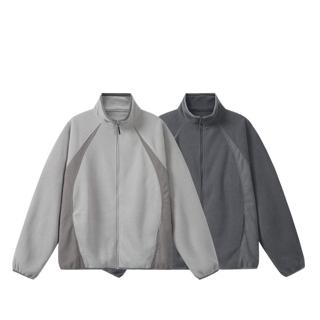 Unisex Fleece Zip Jacket with Stand-up Collar and Structured Side Inserts Mune Fashion