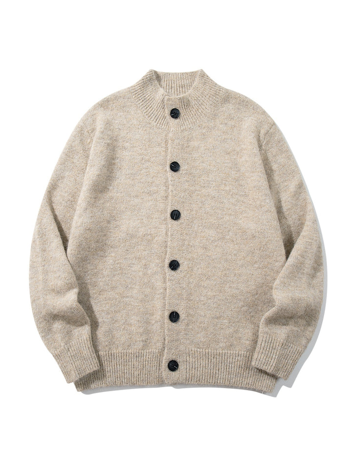 Unisex Chunky Knit Boucle Cardigan with Stand-Up Collar and Button Placket Mune Fashion