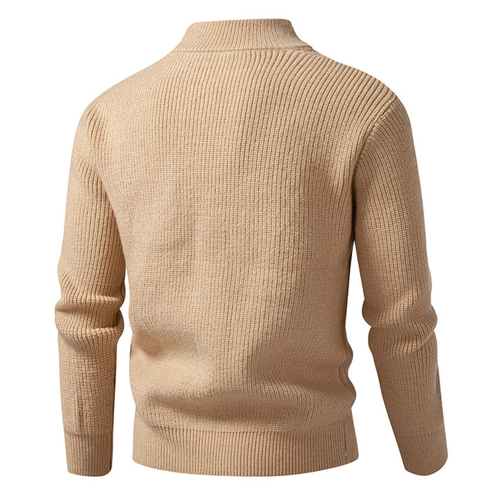 Men's zip knit jacket with decorative cable pattern, stand-up collar and elastic cuffs Mune Fashion
