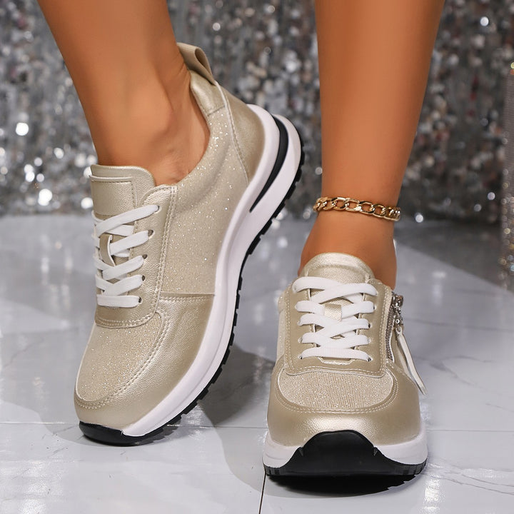 Ladies' fashionable wedge sneakers with side zipper, padded memory footbed, and structured outsole Mune Fashion