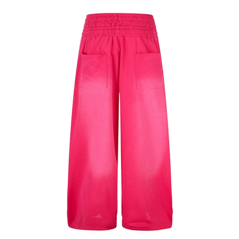 Ladies Wide High-Waist Palazzo Lounge Pants made of Stretch Jersey with Elastic Waistband, Drawstring, Adjustable Hem Cords and Star Print