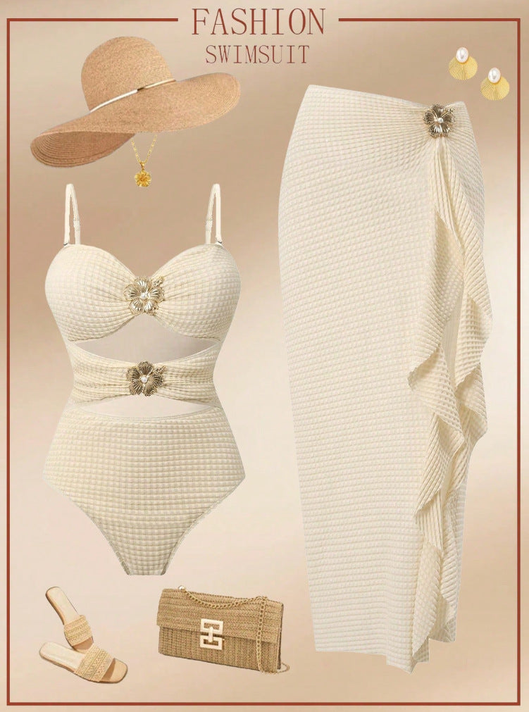 Women's Elegant One-Piece Swimsuit with Fashionable Skirt Mune Fashion