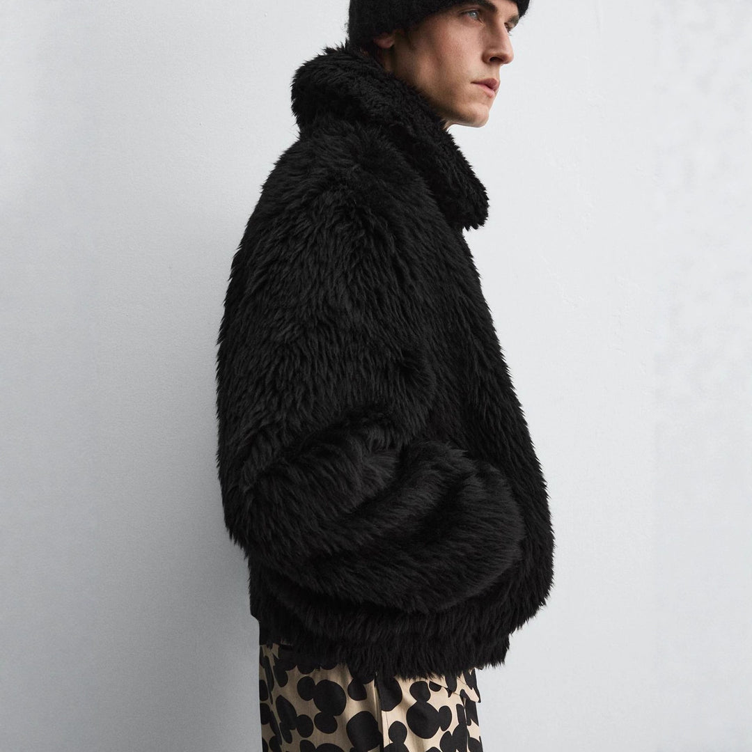 Men's short jacket made of faux fur with zipper and boxy cut Mune Fashion