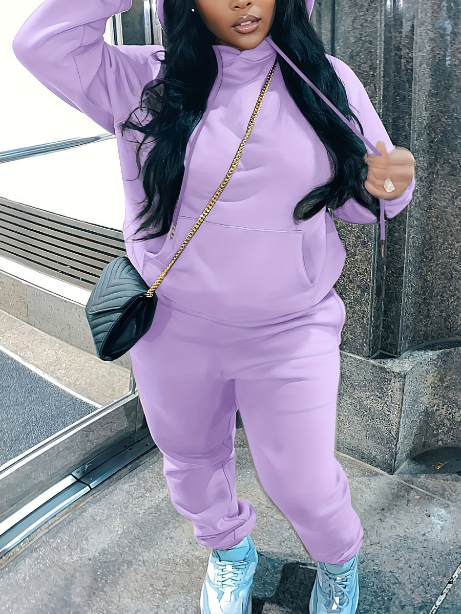 Women's cozy hoodie and jogger set with high collar, kangaroo pocket and fitted waistband Mune Fashion