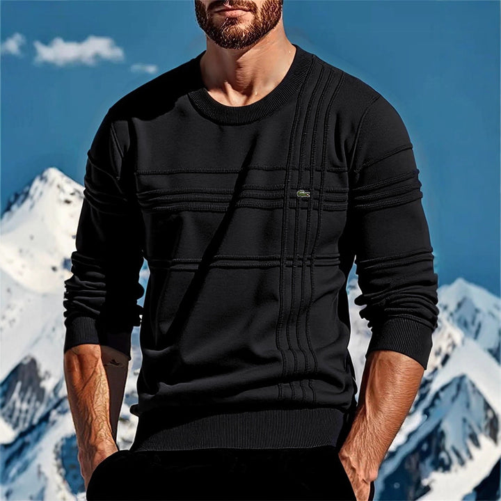 Men's structured round neck sweater made of cotton blend Slim Fit with relief stripes and ribbed cuffs Mune Fashion