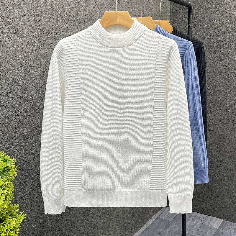 Women's fine knit pullover with structured waffle and ribbed texture and stand-up collar Mune Fashion