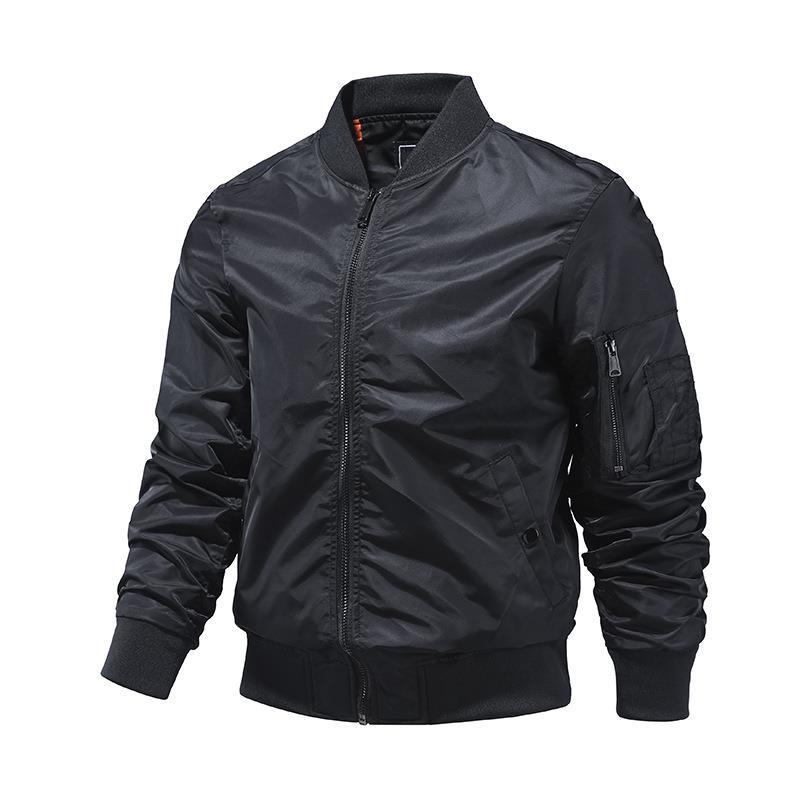 Men's Windproof Nylon Bomber Jacket with Zipper Arm Pocket and Ribbed Cuffs Mune Fashion