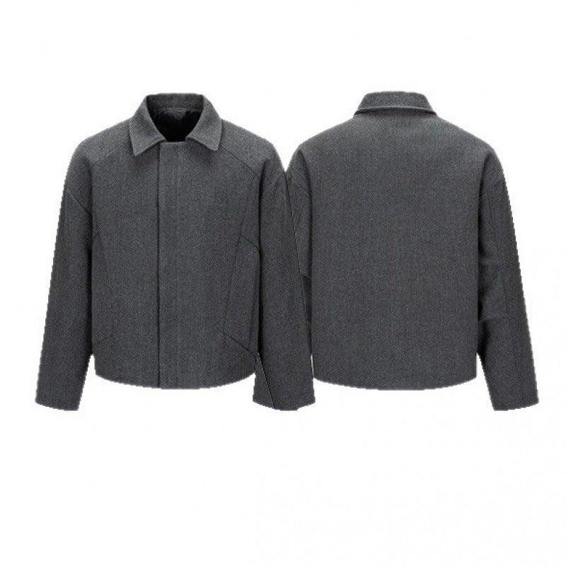 Men's Short Boxy Wool Blend Transitional Jacket with Concealed Button Placket and Raglan Sleeves Mune Fashion