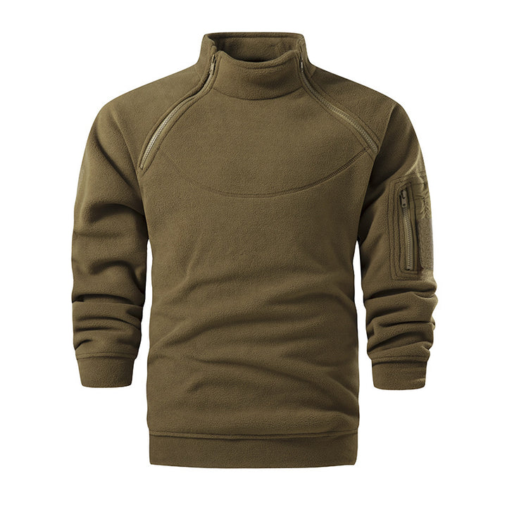 Men's Tactical Microfleece Sweater with High Stand-Up Collar, Sleeve Zip Pocket and Raglan Sleeves Mune Fashion