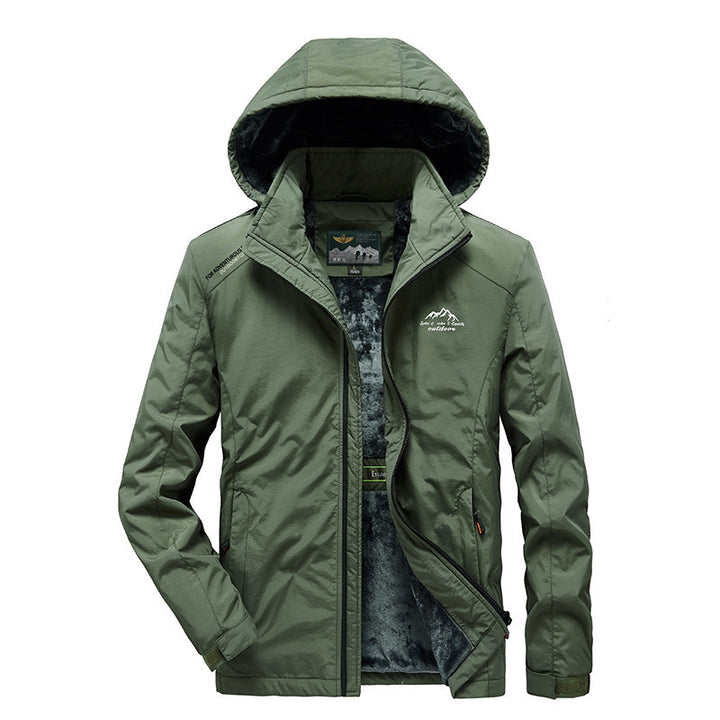 Men's outdoor jacket with plush inner lining, adjustable hood and windproof front Mune Fashion