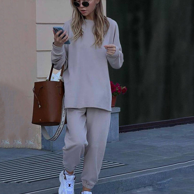 Women's Oversized Loungewear Set with Extended Round Neck Sweater and Elastic Cuff Jogging Pants Mune Fashion