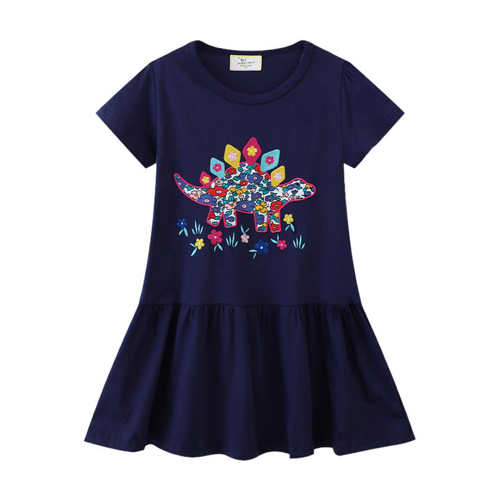 Girls' casual dress with original dinosaur embroidery design Mune Fashion