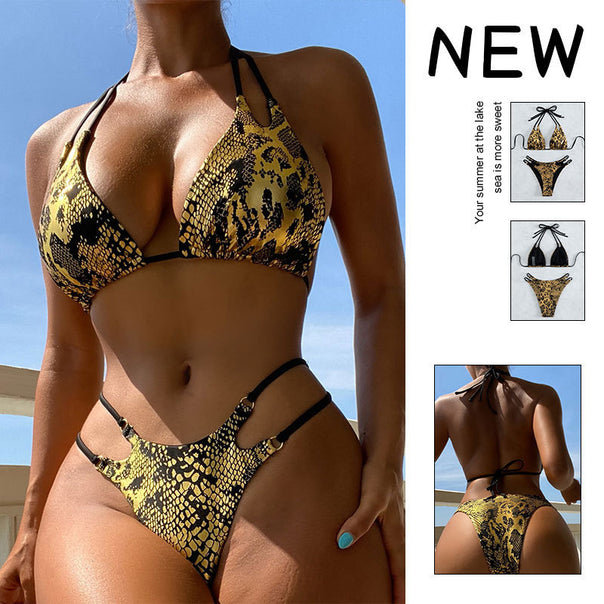 Women's triangle bikini with elegant snake pattern and adjustable straps Mune Fashion