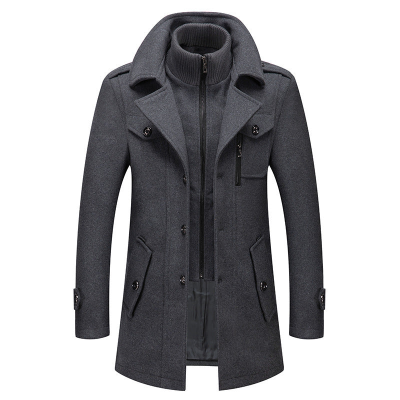 Men's elegant double-breasted wool coat with removable knit collar and concealed zipper Mune Fashion