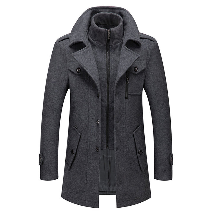 Men's elegant double-breasted wool coat with removable knit collar and concealed zipper Mune Fashion