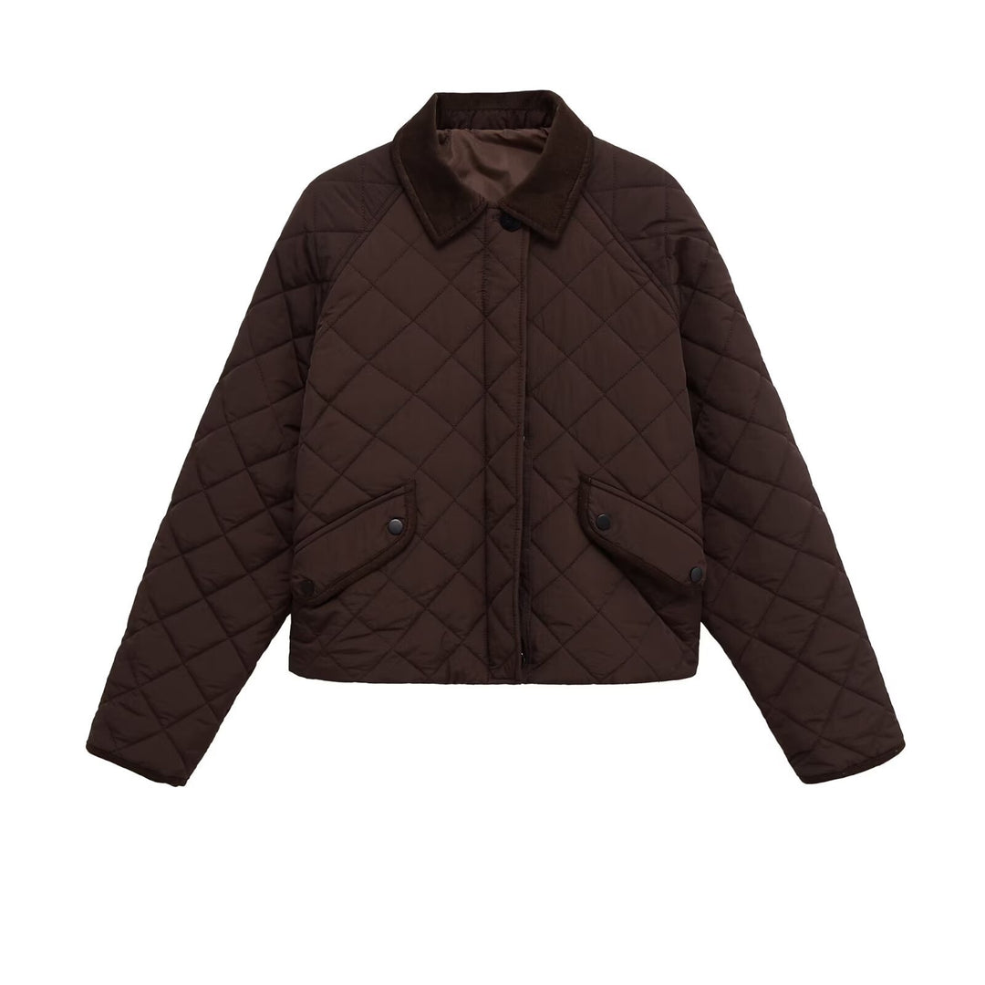 Women Quilted Boxy Transitional Jacket with Cord Collar and Flap Pockets Mune Fashion