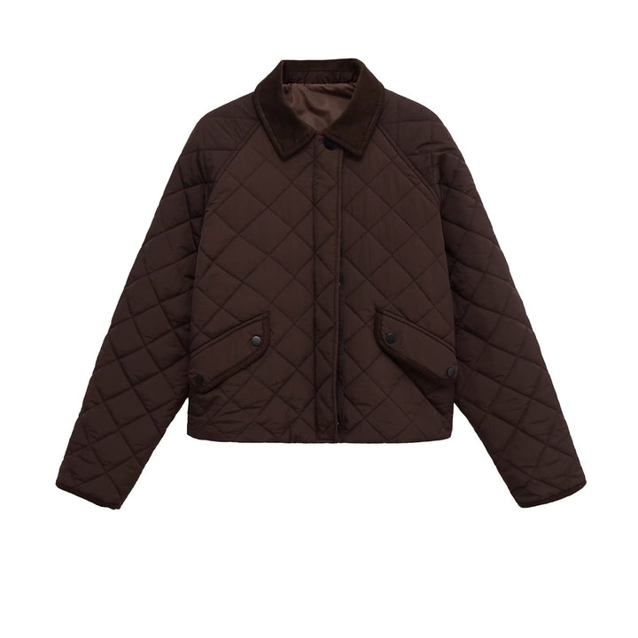 Women Quilted Boxy Transitional Jacket with Cord Collar and Flap Pockets Mune Fashion