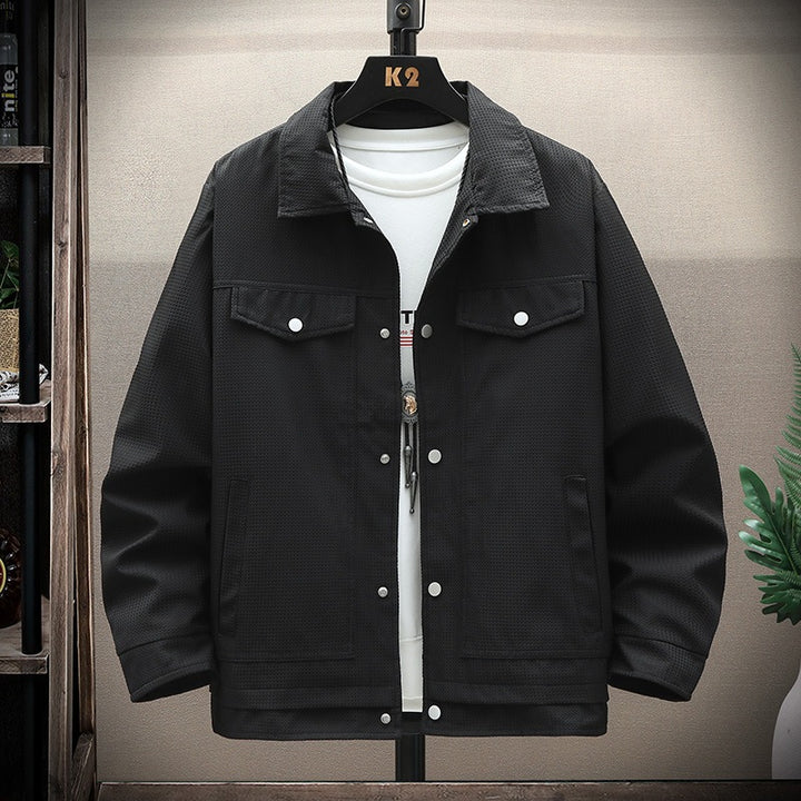 Men's Textured Overshirt in Boxy Cut with Snap Button Placket & Flap Pockets Mune Fashion
