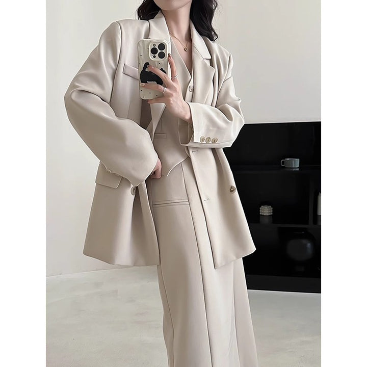 Women's Oversized Blazer with Boxy Vest and Ankle-Length Midi Skirt Mune Fashion
