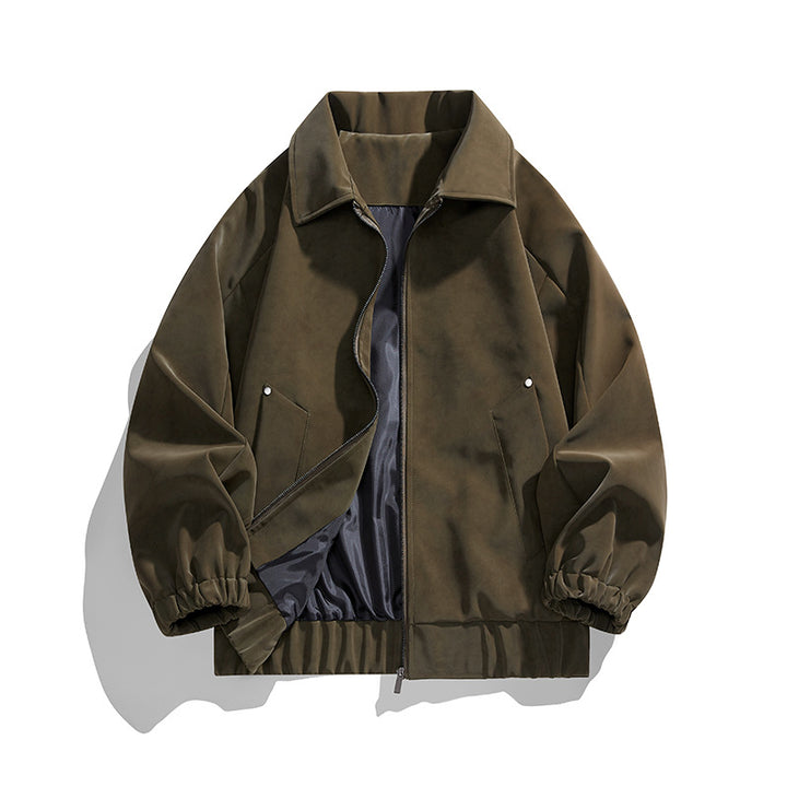 Men's faux velvet bomber jacket in oversized boxy cut with two-way zipper & elastic hem Mune Fashion