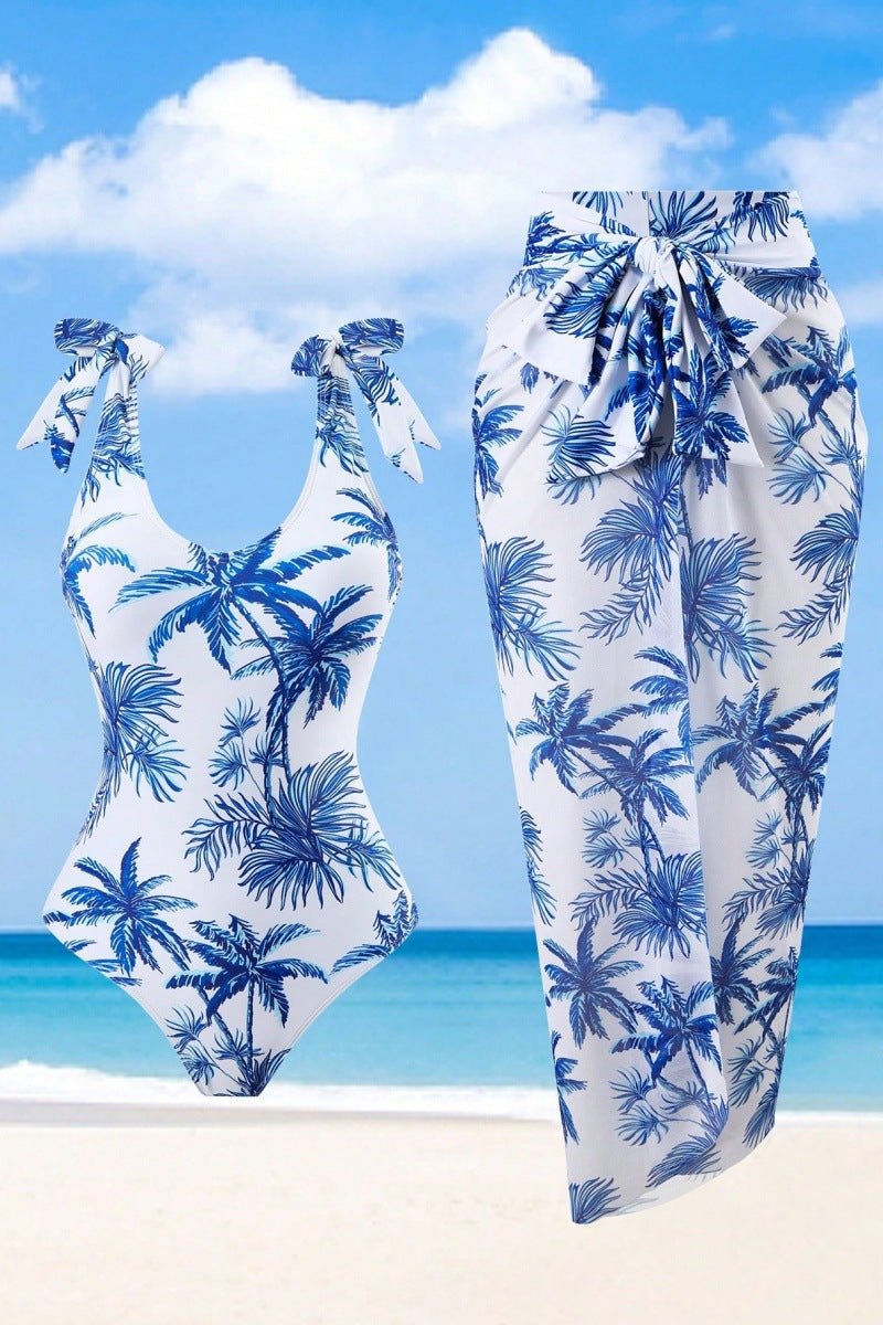 Women's jumpsuit with floral palm print and elegant overlay Mune Fashion