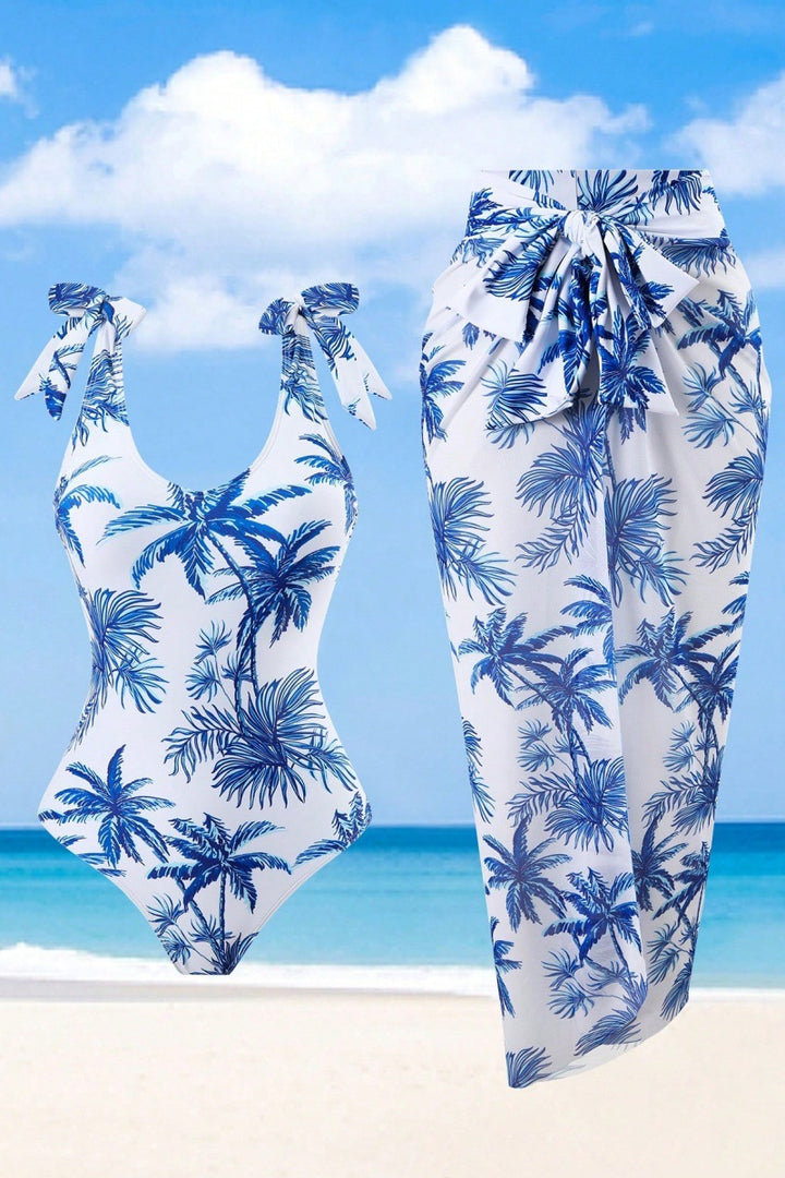 Women's jumpsuit with floral palm print and elegant overlay Mune Fashion