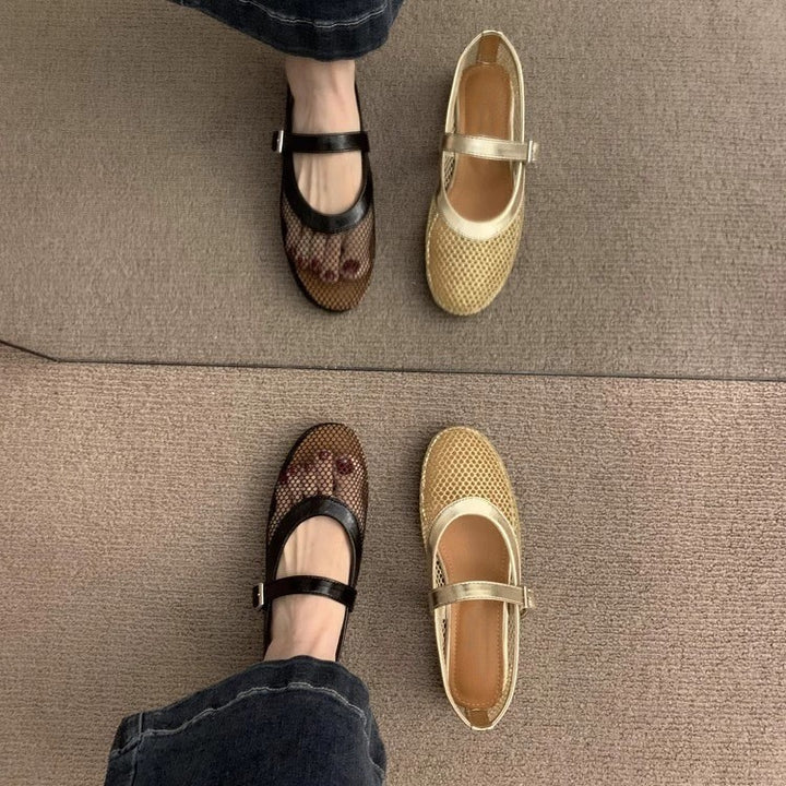 Damen Atmungsaktive Netz-Ballerinas im Mary-Jane-Stil mit verstellbarem Riemen Mune Fashion