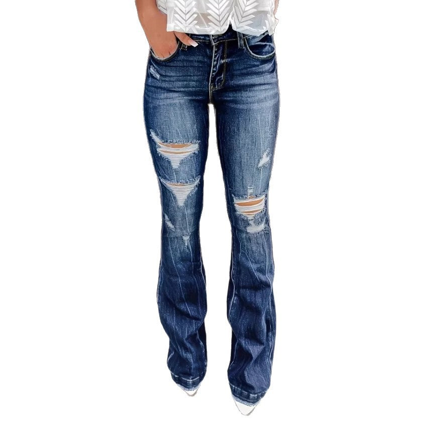 Women's High-Waisted Flared Jeans in Retro Flare with Large Rip Applications and Shaping Fit Mune Fashion