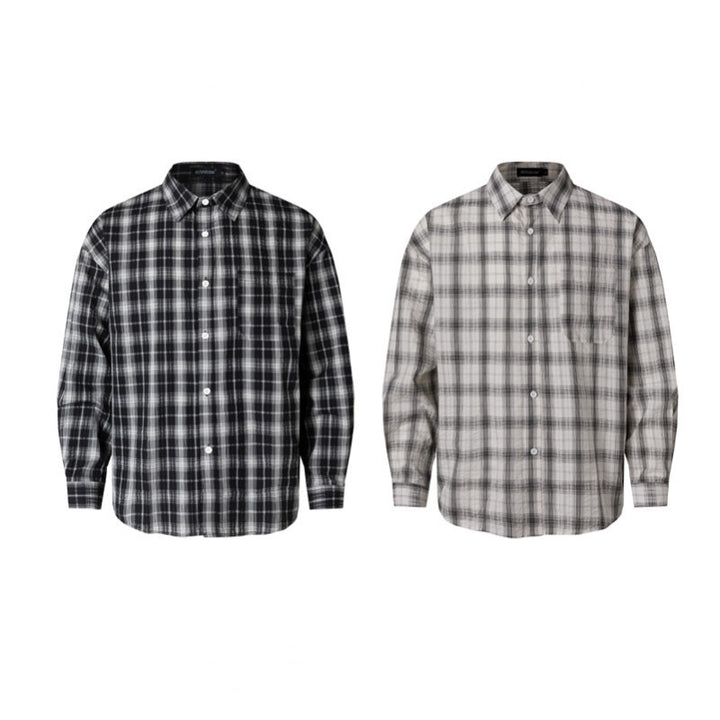Unisex Oversized Checkered Shirt in Linen Blend with Shirt Collar, Chest Pocket, and Boxy Silhouette Mune Fashion