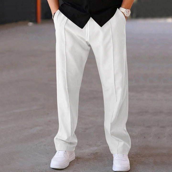Men's Relaxed-Fit Casual Pants with Pleat, Drawstring and Side Pockets Mune Fashion