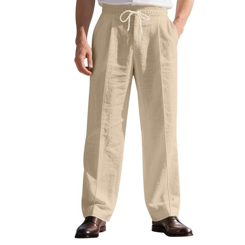 Men's light linen pleated trousers with elastic waistband and drawstring Mune Fashion