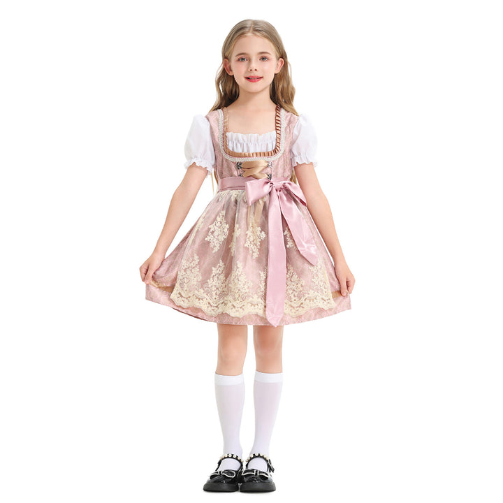 Ladies' festive children's dirndl with lace top, satin apron, and puff sleeves Mune Fashion
