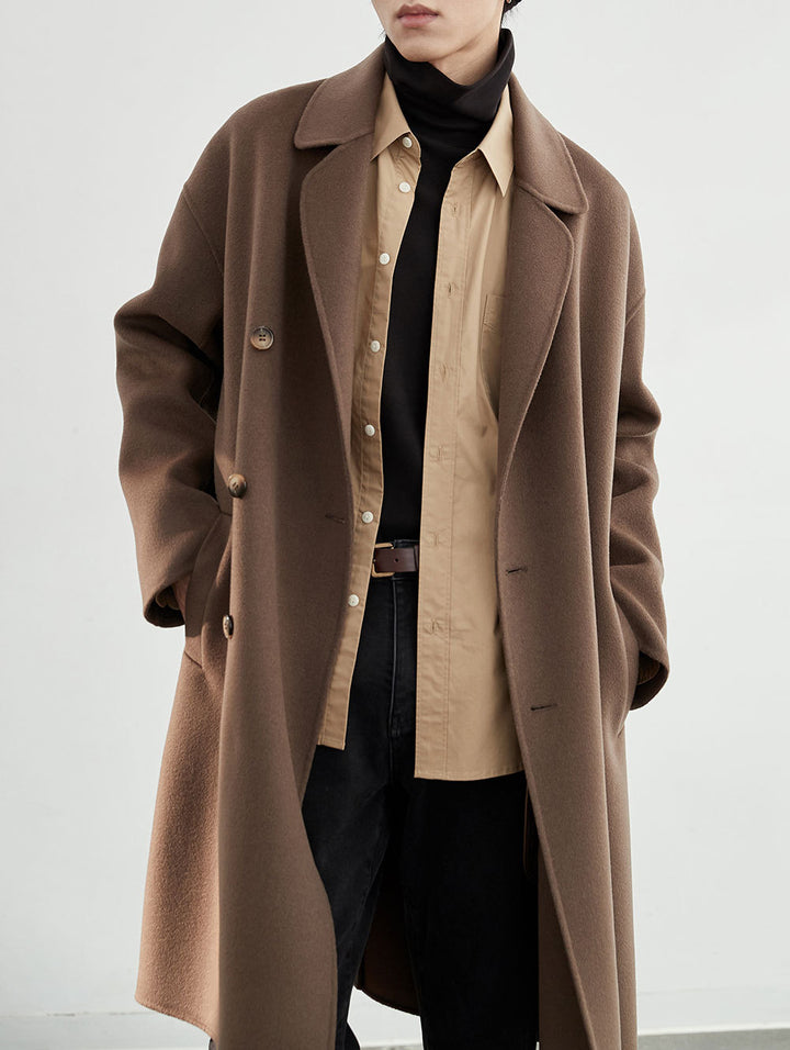 Men's Oversized Wool Coat with Double-breasted and Notch Collar Mune Fashion
