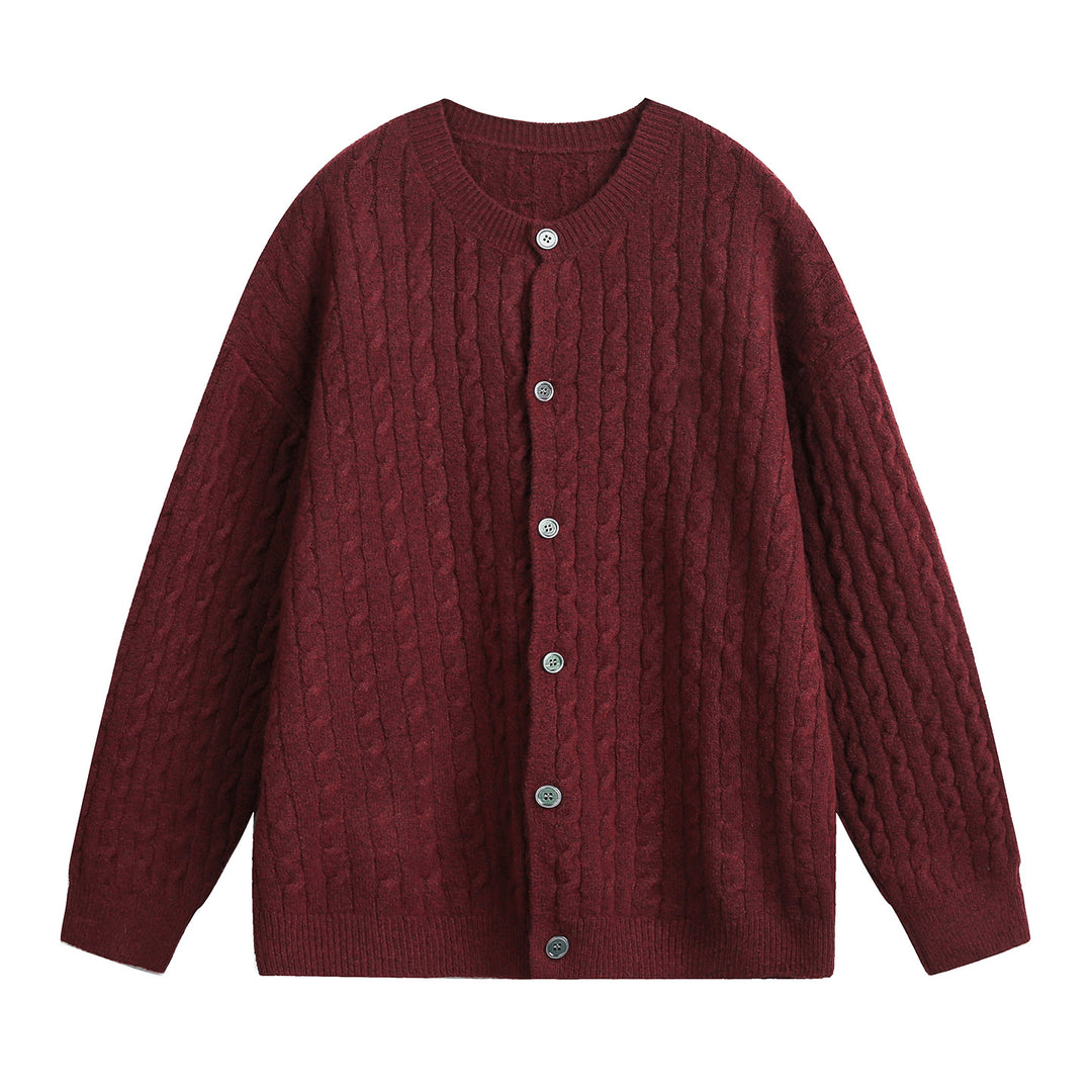 Women Oversize Cable Knit Cardigan with Round Neck, Textured Knit Surface and Pearl Buttons Mune Fashion
